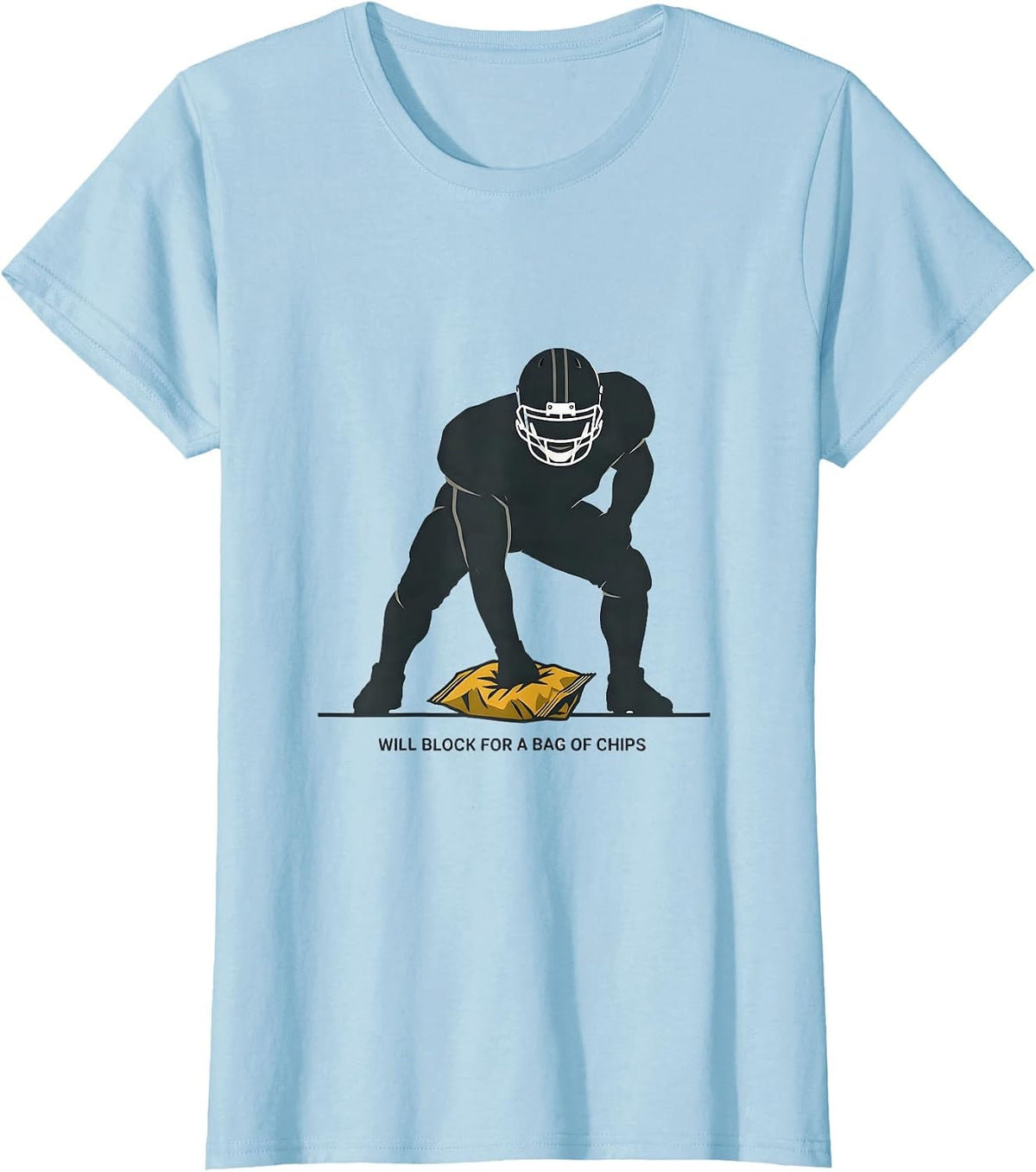 Will Block For A Bag Of Chips Funny Football Lineman Humor T-Shirt - Baby Blue