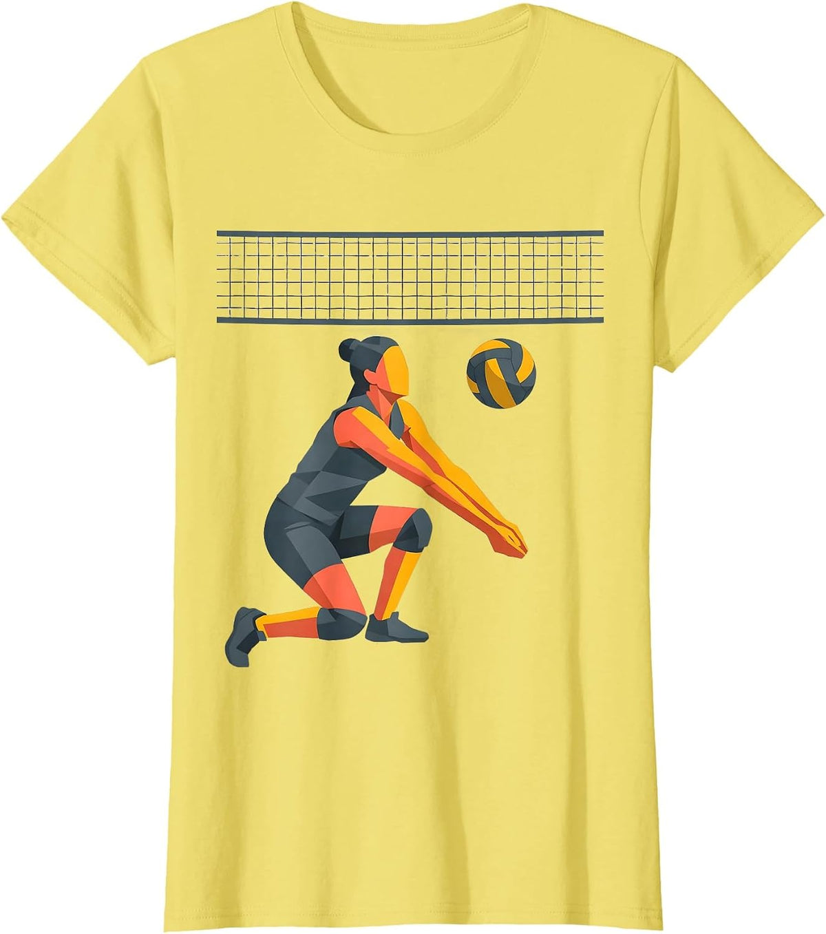 Women's Volleyball Player Defensive Scoop Flat Vector Sport Graphic T-Shirt - Lemon Yellow