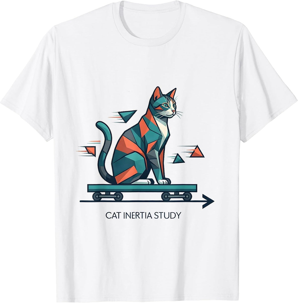 Cat Inertia Study Funny Science Cat Teacher Math Humor T-Shirt - White