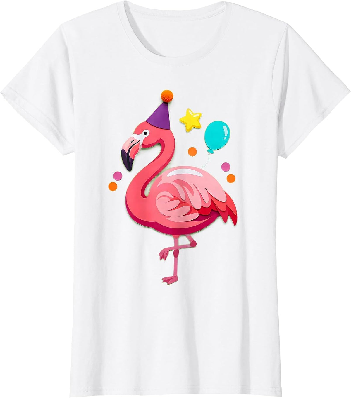 Women's Flamingo Birthday Party Hat Girls Birthday T-Shirt - White