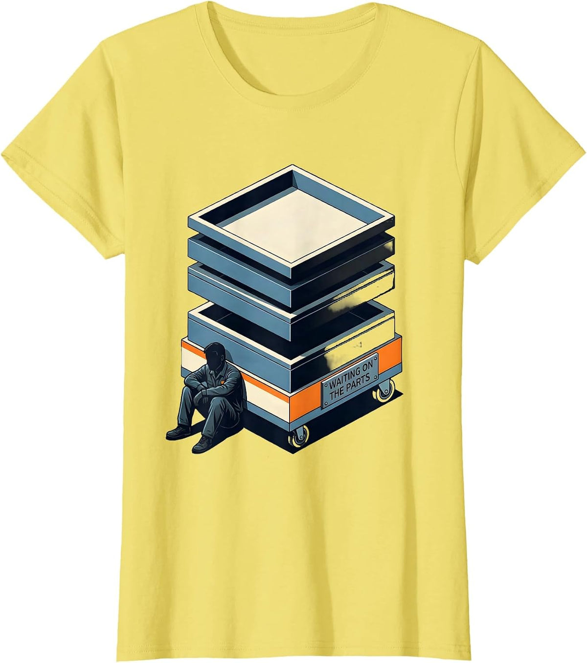 Waiting On The Parts Funny Mechanic Skeleton Auto Repair T-Shirt - Lemon Yellow
