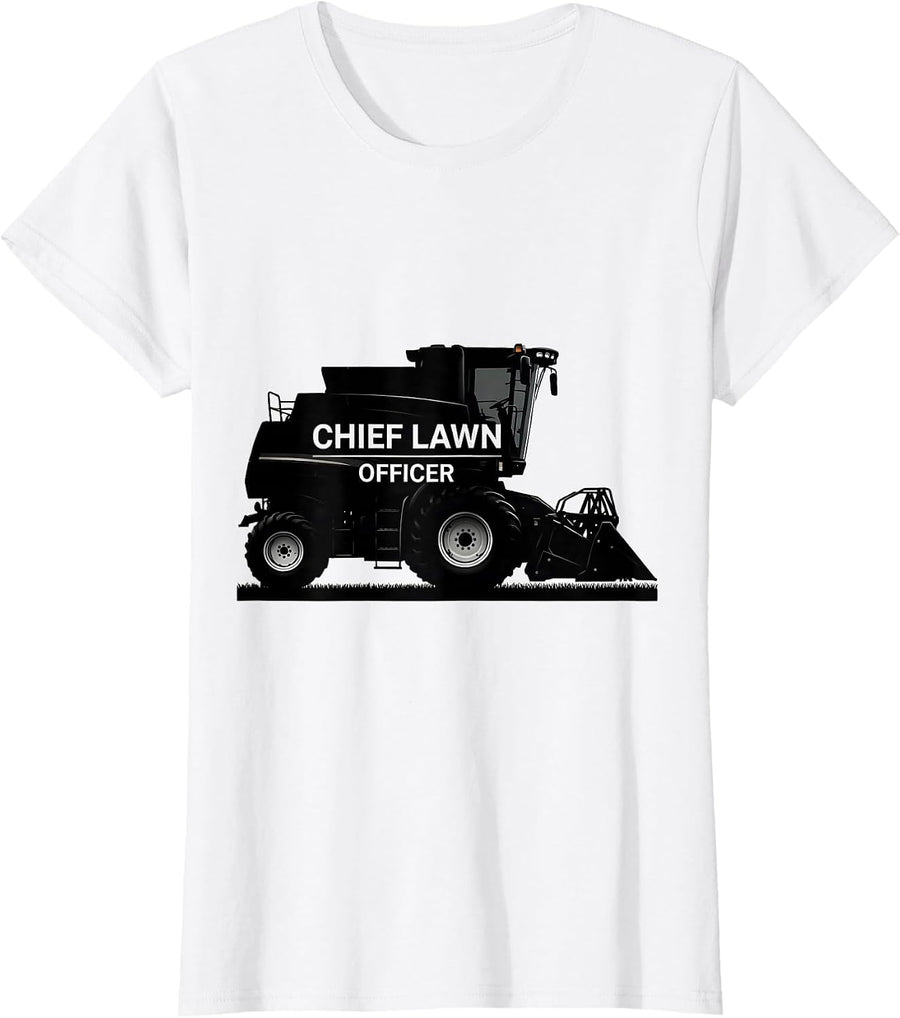 Women's Chief Lawn Officer Funny Riding Mower Dad Gardener Gift T-Shirt - White