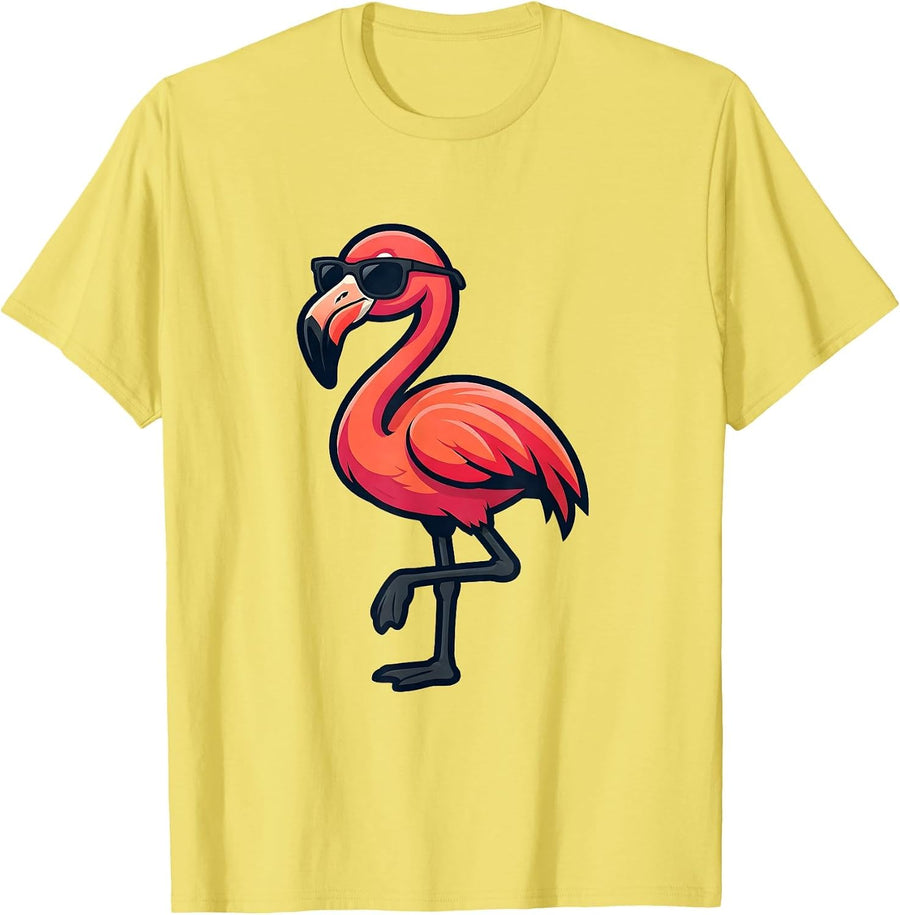 Flamingo Mascot Cool Novelty Bird Lover Gift T-Shirt, Men, Lemon Yellow, X-Large - As Pictured