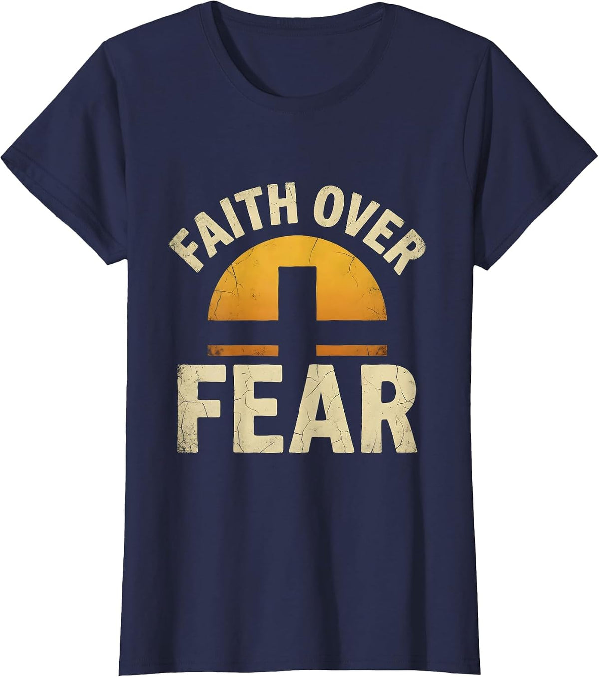 Women's Faith Over Fear Religious Inspirational Design T-Shirt - Navy Blue