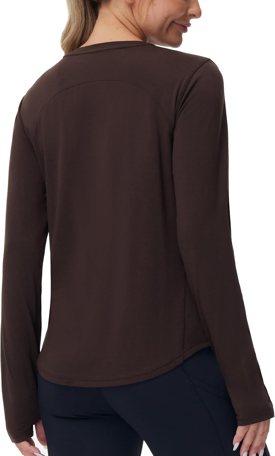 THE GYM PEOPLE Women's Long Sleeve Workout Tops Soft Athletic Running Shirt - Brown