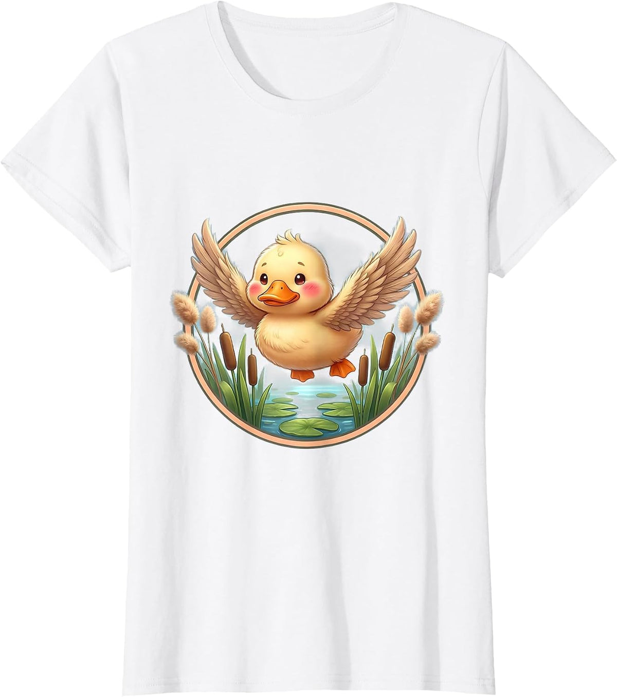 Youth Camo Duck Flying Over Marsh Reeds T-Shirt - White
