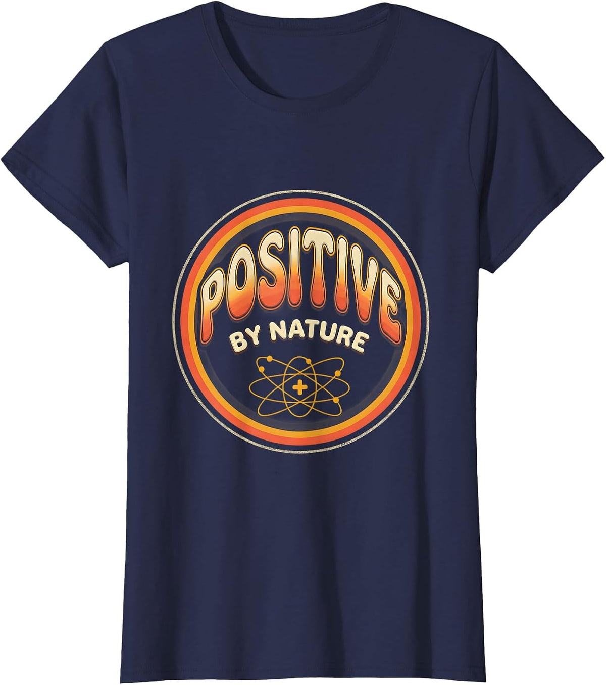 Women's Positive By Nature Retro 70s Science Humor Chemistry Student T-Shirt - Navy Blue