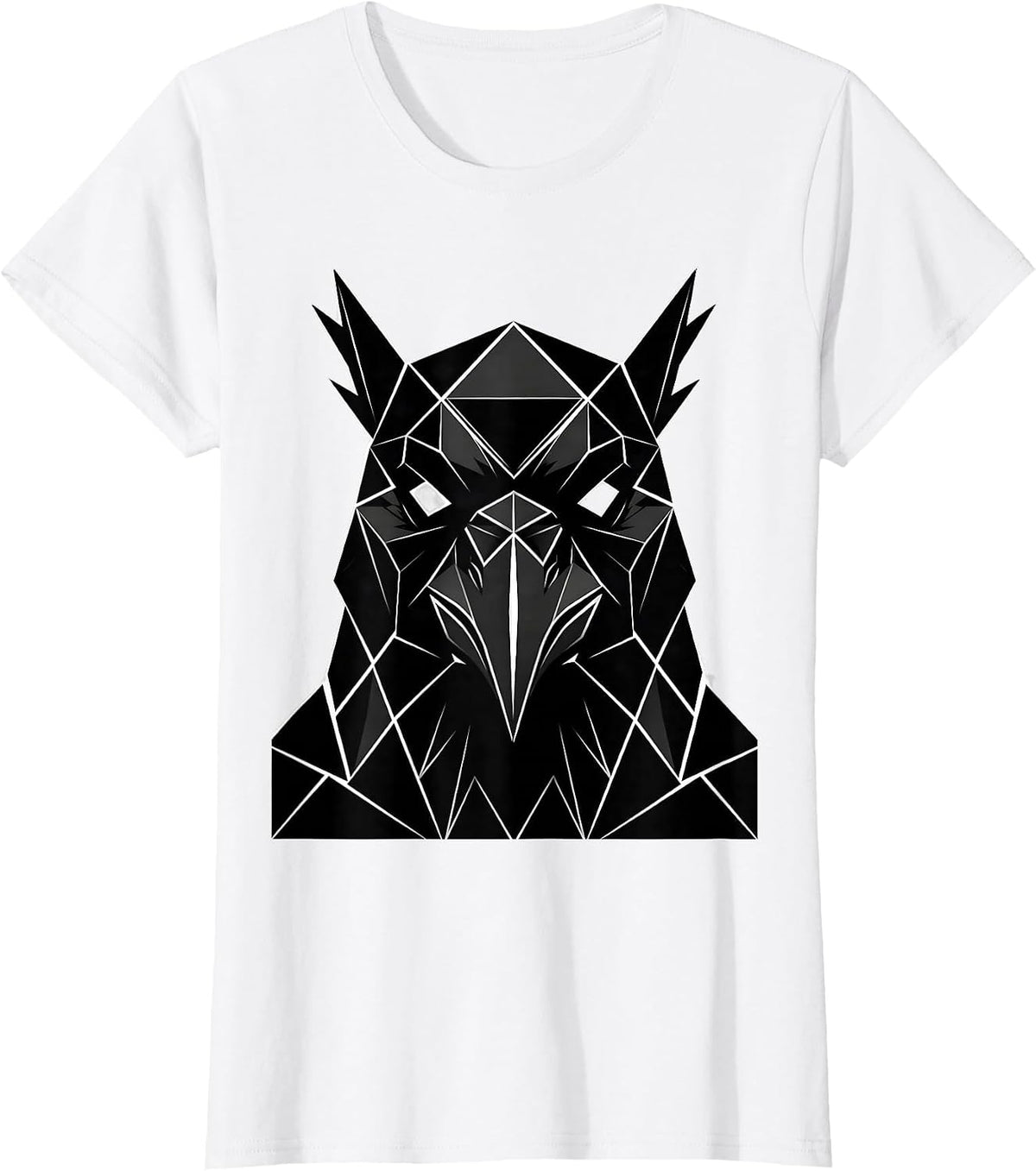 Women's Geometric Diamond Crow Face Graphic T-Shirt - White