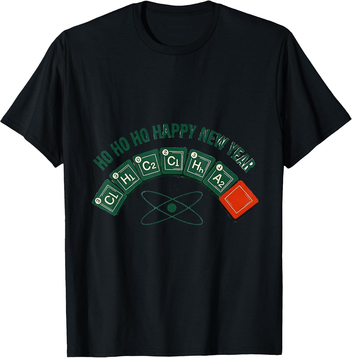 Men's Ho Ho Ho Happy New Year Funny Periodic Table Chemistry Pun T-Shirt - Black
