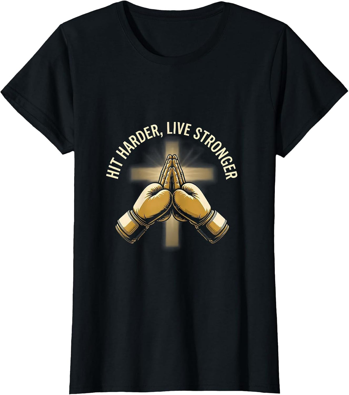 Hit Harder Live Stronger Boxing Graphic Design T-Shirt - Black