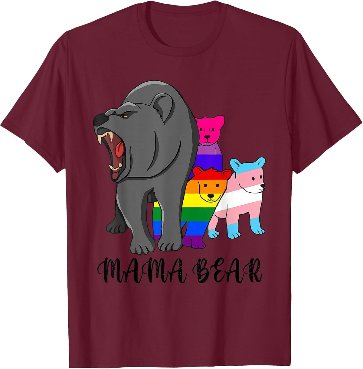 Mama Bear LGBT Gay Trans Pride Support LGBTQ Parade T-Shirt - Burgundy