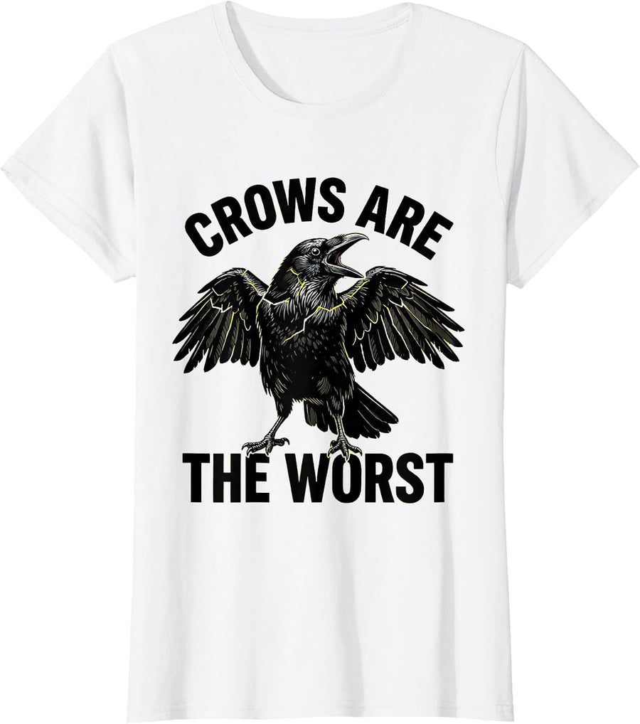 Women's Crows Are The Worst Fawk Off Crow Design T-Shirt - White