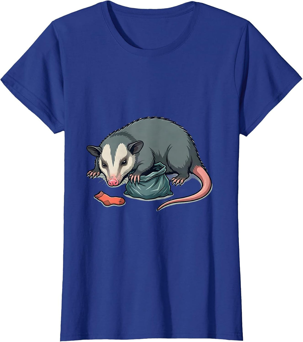 Women's Oversized Opossum Fake Death Trash Bag Deadpan Humor T-Shirt - Royal Blue