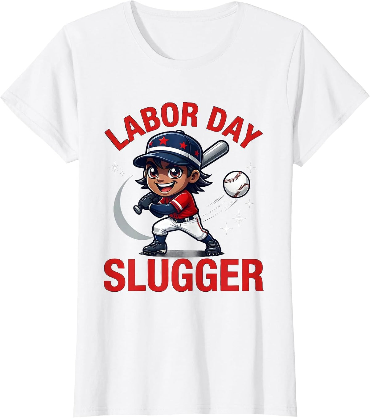 LABOR DAY SLUGGER Funny Baseball Player Fourth of July T-Shirt - White