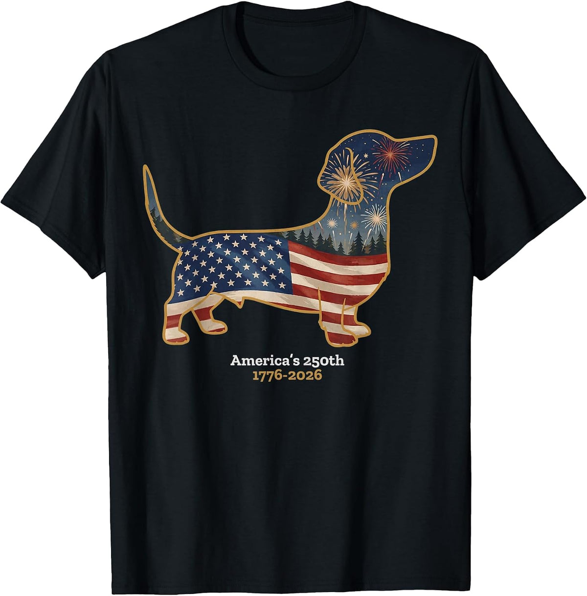 Dachshund America's 250th Patriotic Dog Fireworks T-Shirt - Black