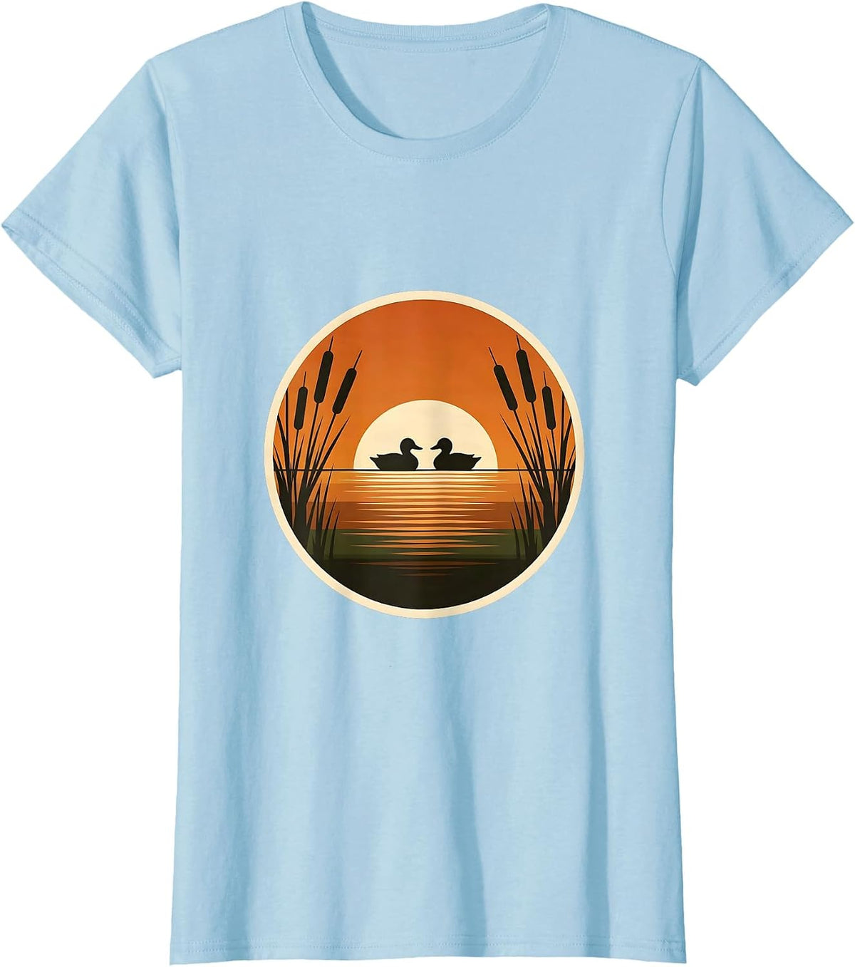 Duck Decoys Autumn Marsh Camo Illustration T-Shirt - Baby Blue
