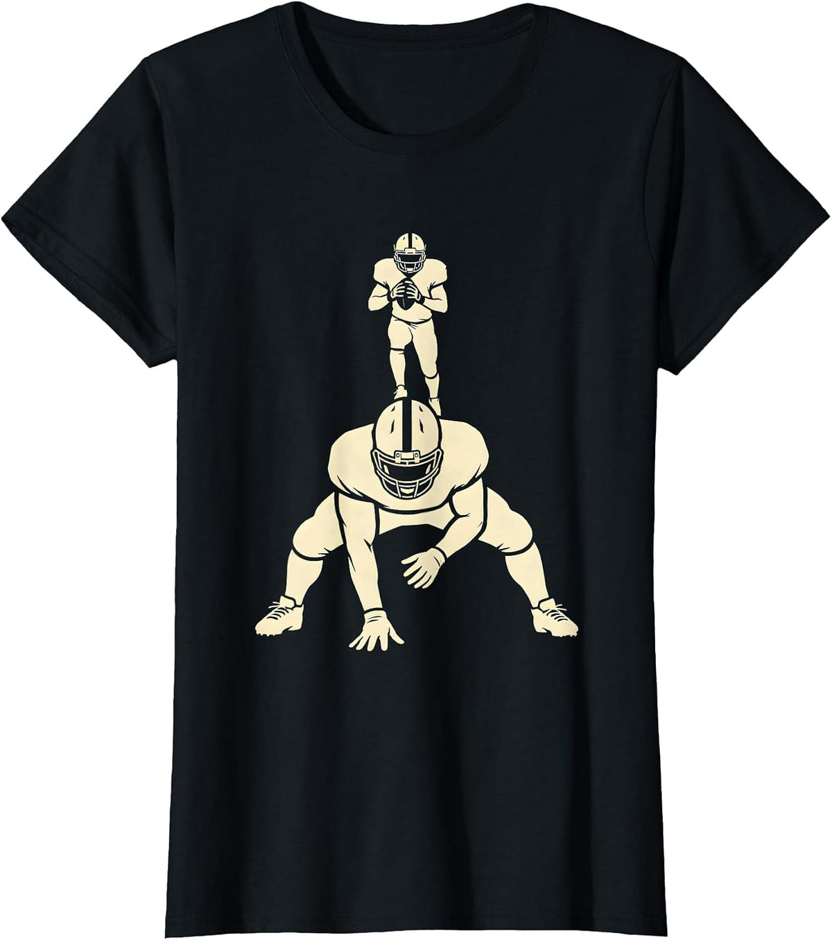 Women's Lineman Silhouette Football Fan Humor T-Shirt - Black