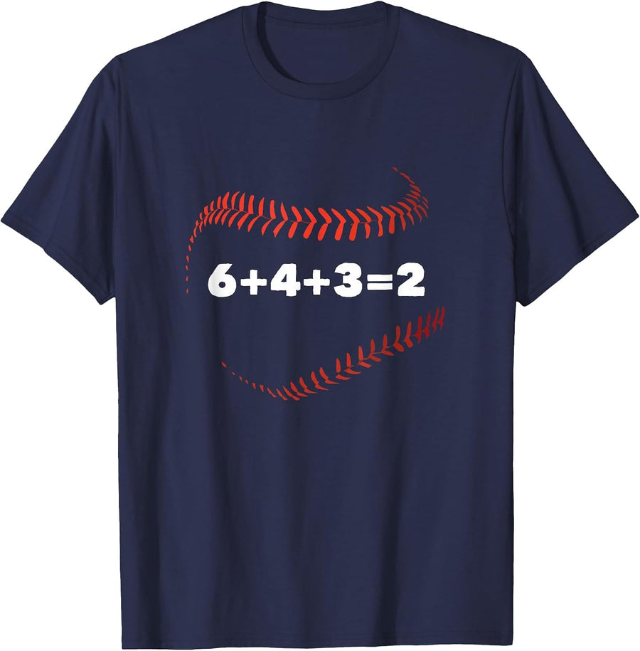 6+4+3=2 Double Play Baseball Player Funny Baseball Saying T-Shirt - Navy Blue