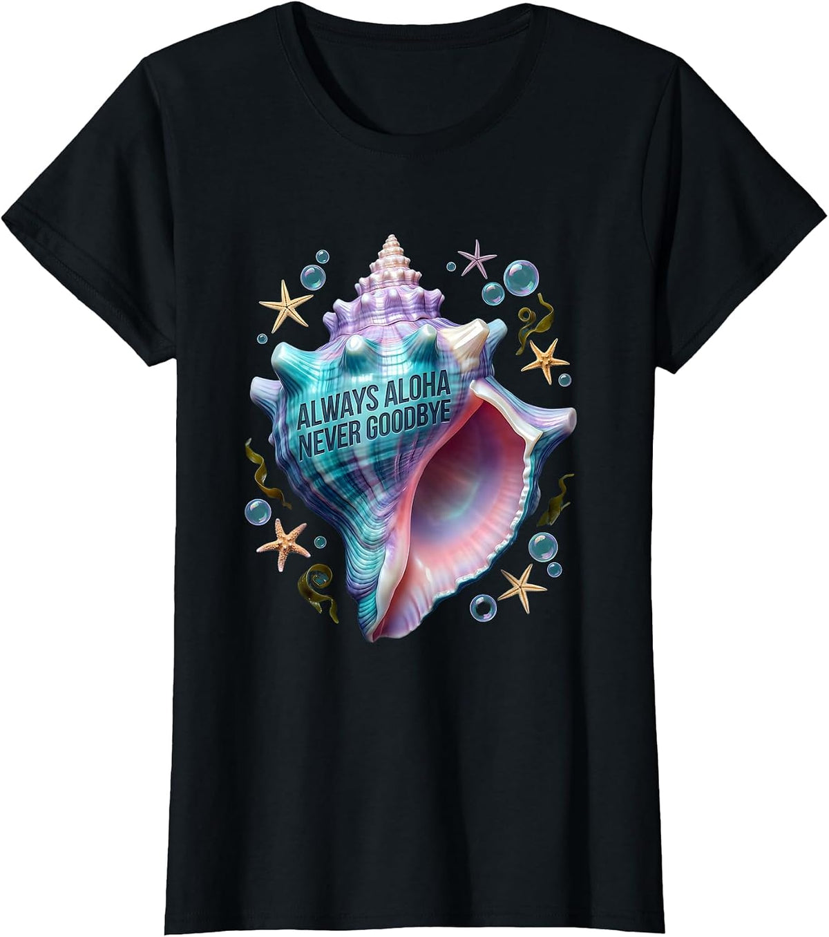 Women's Always Aloha Never Goodbye Hawaiian Spirit Design T-Shirt - Black