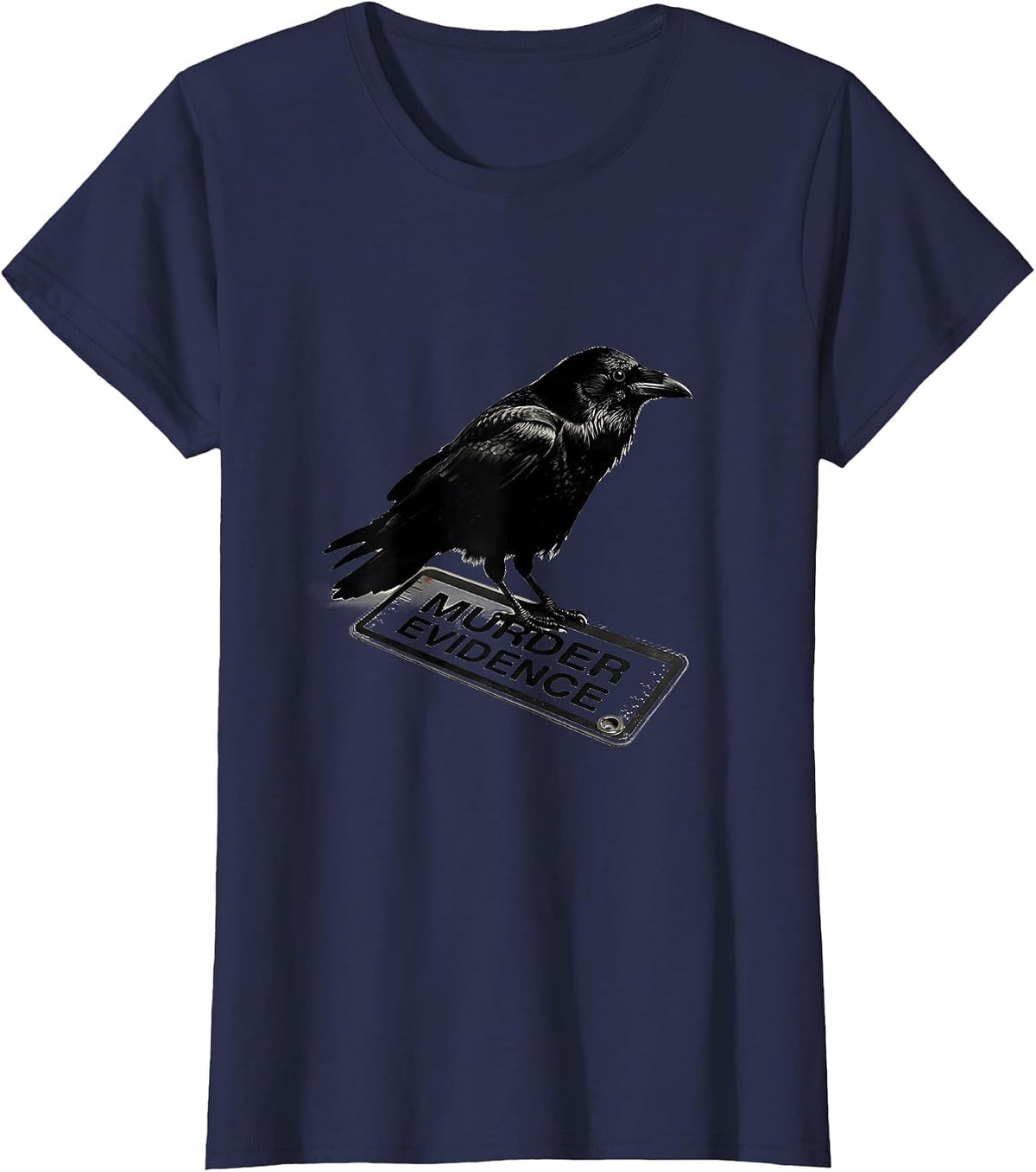 Women's Murder Evidence Minimalist Crow Lover Gothic Humor T-Shirt - Navy Blue