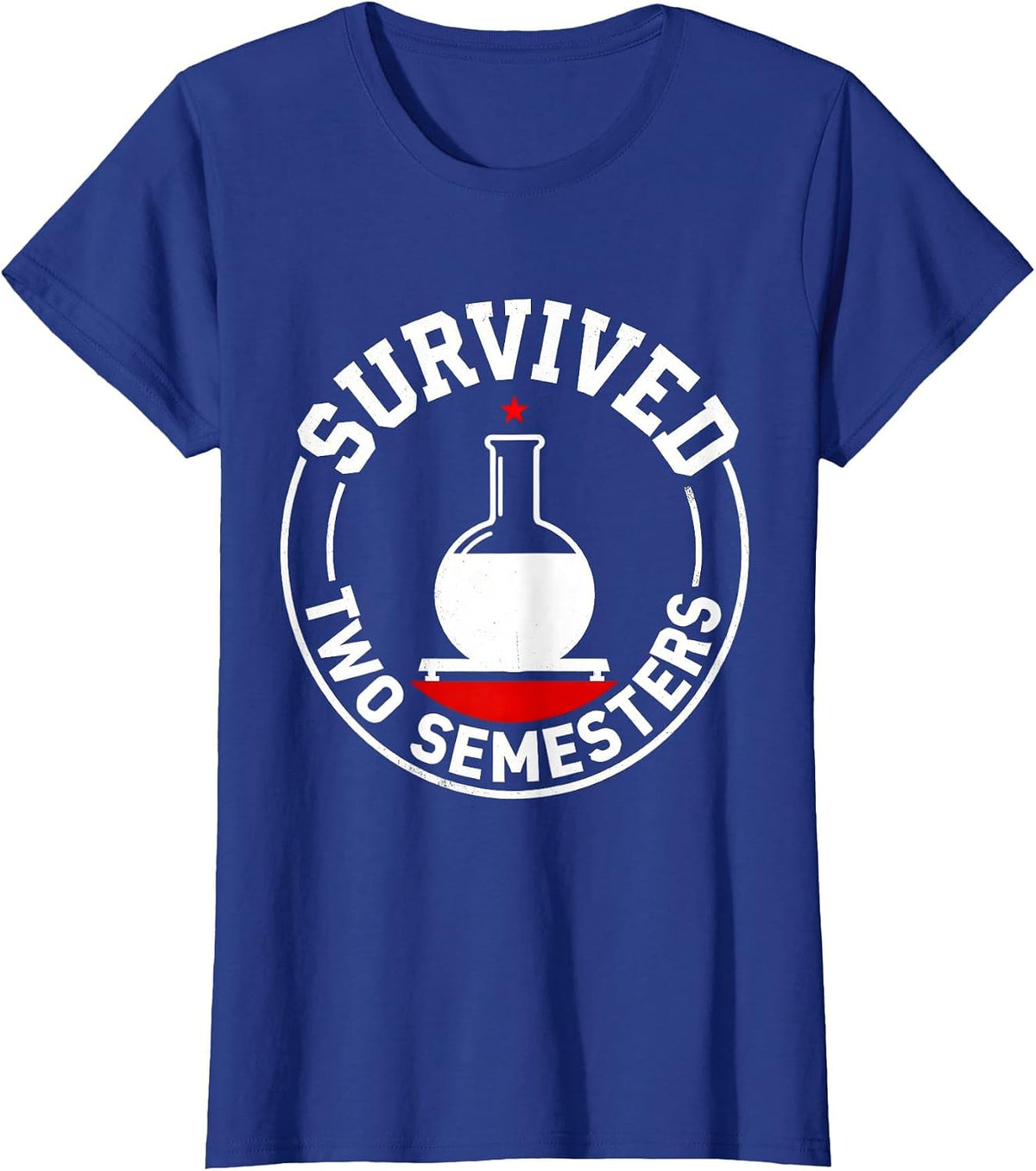 Women's Survived Two Semesters Brutalist Chemistry Pun Science T-Shirt - Royal Blue