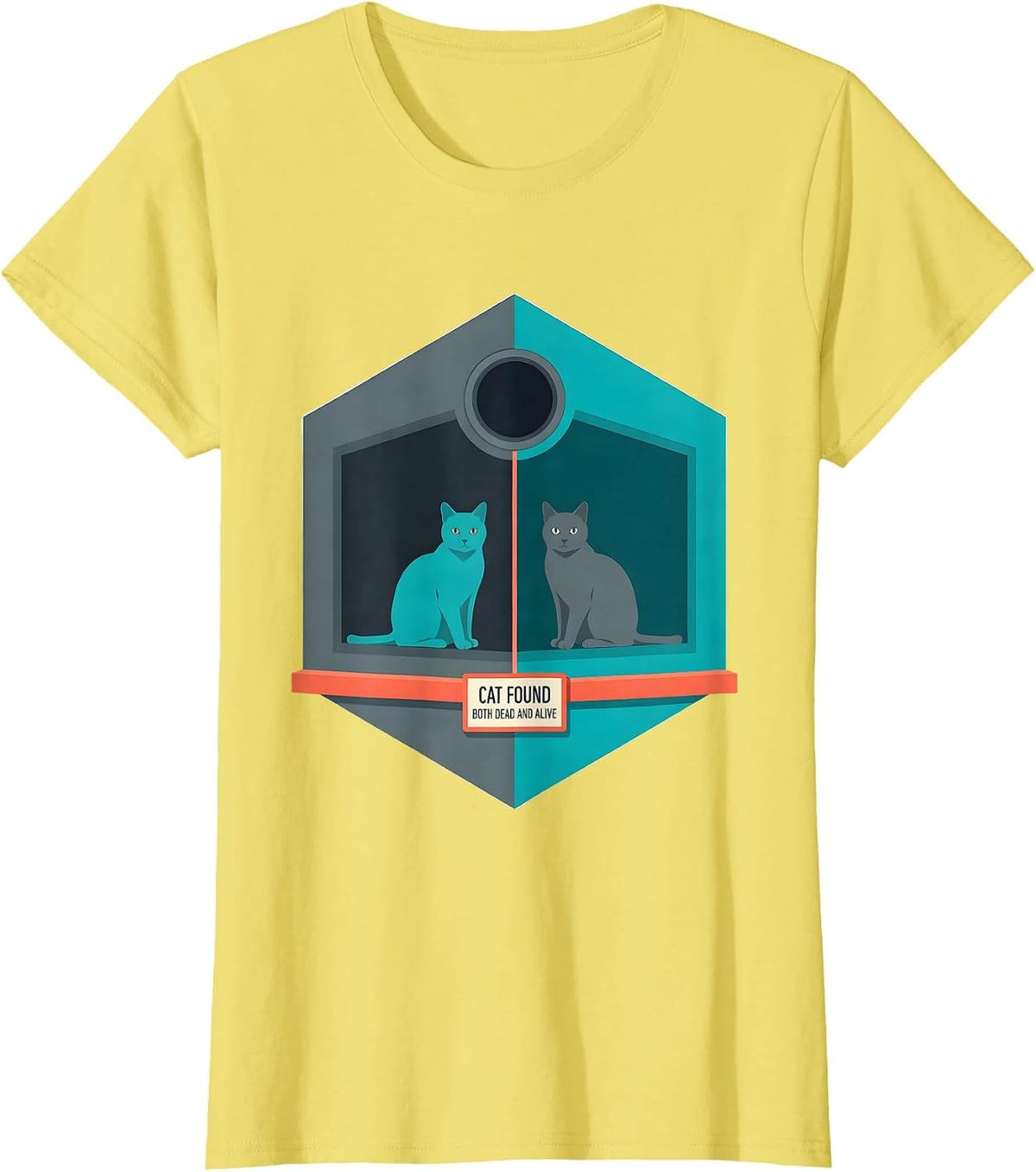 Women's Cat Found Both Dead And Alive Quantum Physics Humor T-Shirt - Lemon Yellow