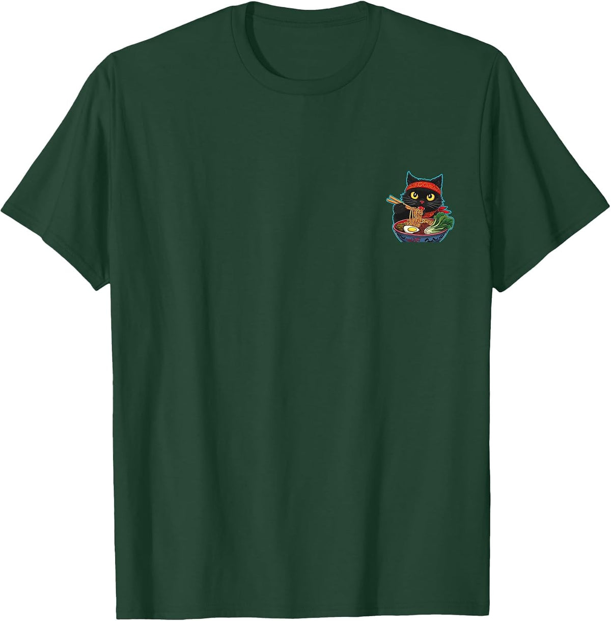 Cat Ramen Noodle Japanese Manga Cat T-Shirt - Dark Green