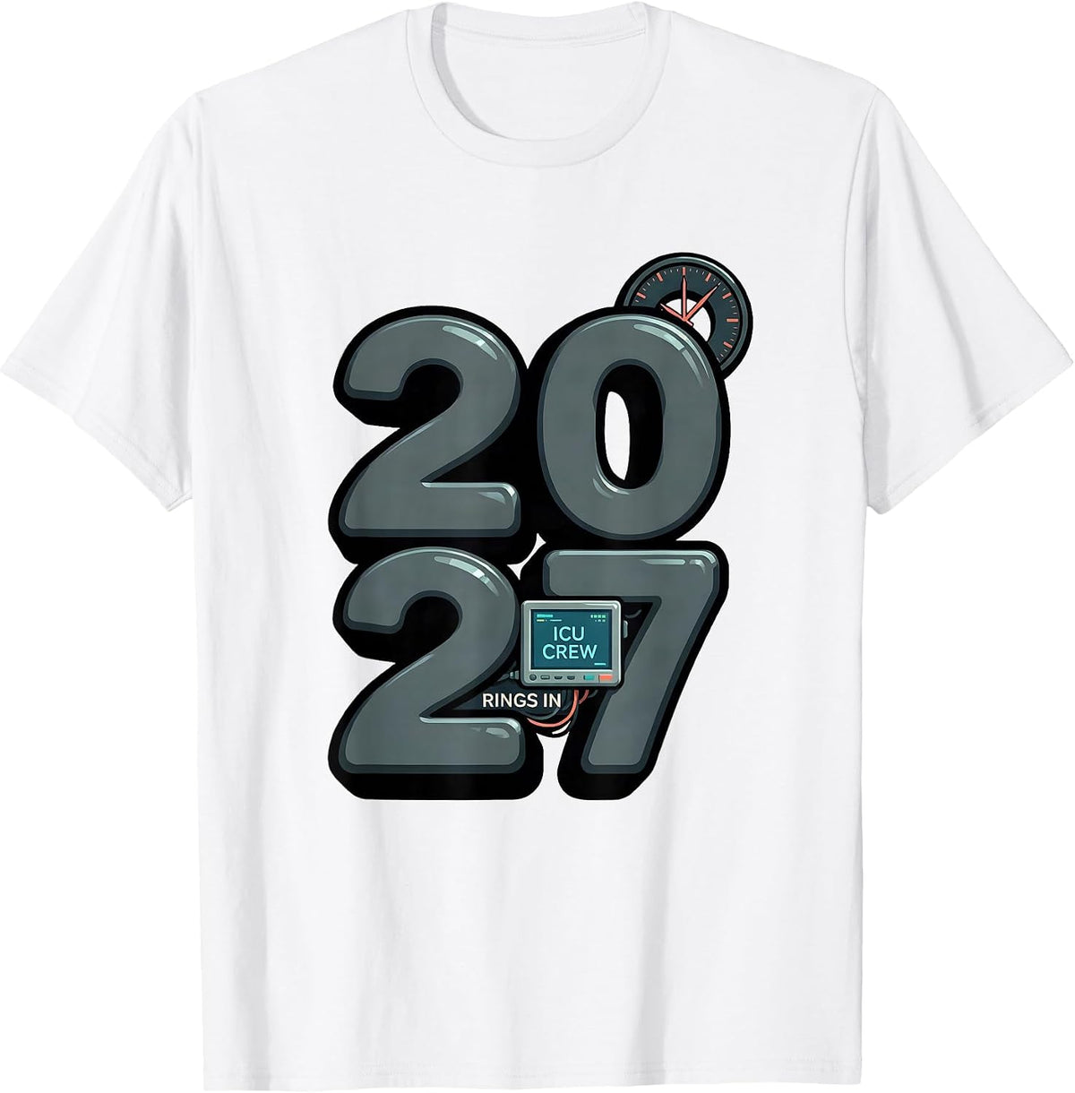 Men's ICU Crew Rings In 2027 Funny Nurse Crew New Years Eve Party T-Shirt - White
