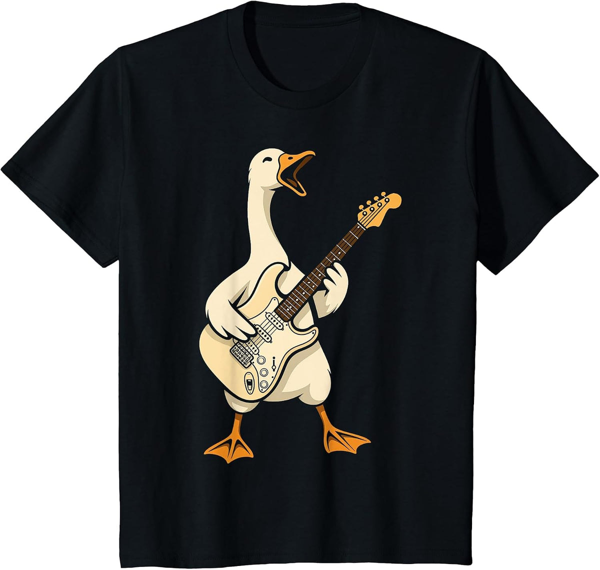 Duck Electric Guitar Music Lover Guitarist Boys Girls T-Shirt - Black
