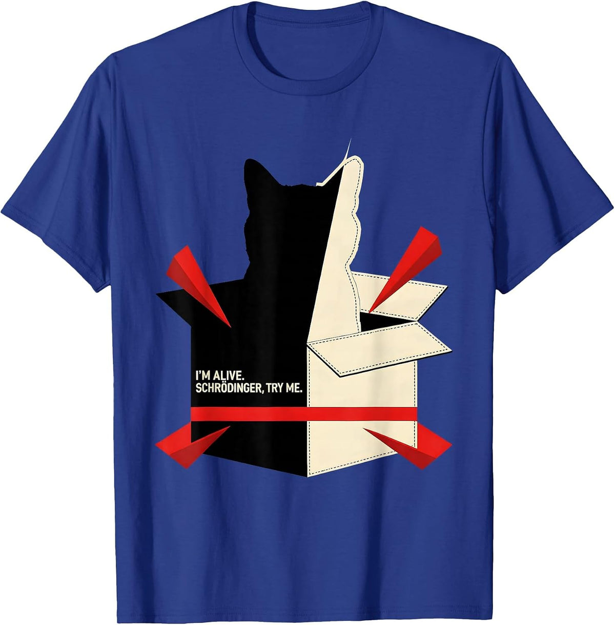Men's I'm Alive Schrödinger Try Me Funny Physics Quantum Humor T-Shirt - Royal Blue