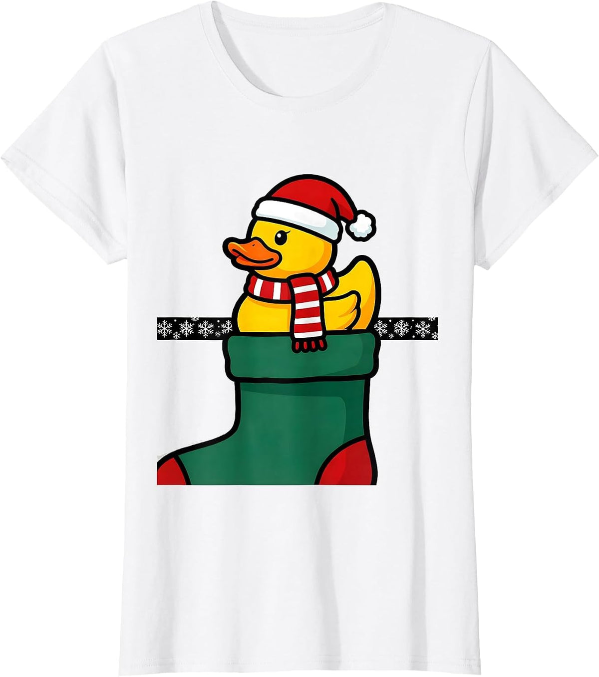 Women's Stubby Rubber Duck Santa Hat Christmas Pajama Humor T-Shirt - White