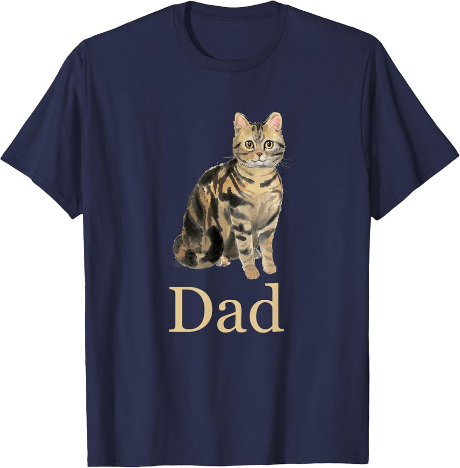 American Shorthair Brown Tabby Cat Dad Shirt Daddy Father T-Shirt - Navy Blue