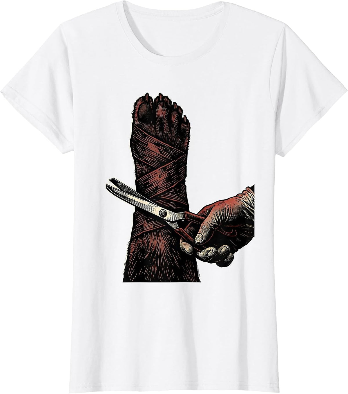 Women's Bandaged Paw Vet Tech Humor Animal Care Worker T-Shirt - White