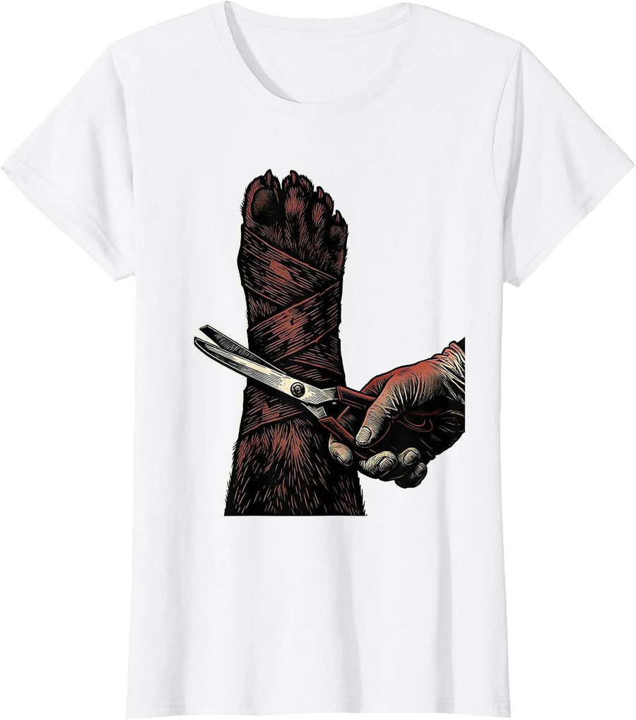Women's Bandaged Paw Vet Tech Humor Animal Care Worker T-Shirt - White