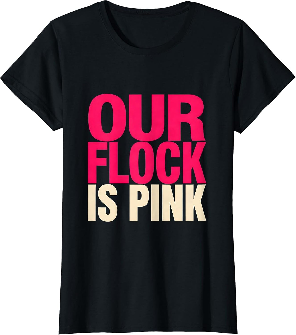 Our Flock Is Pink Flamingo Novelty Family Matching Vacation T-Shirt - Black