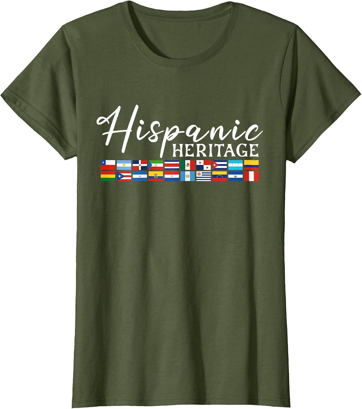 Hispanic Heritage Month Flags Women, Men T-Shirt - Olive Green