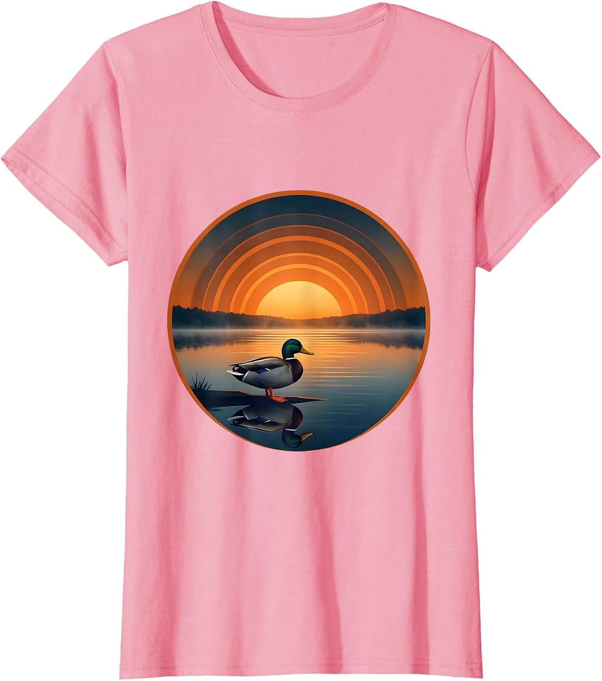 Women's Duck Silhouette Misty Sunrise Lake Graphic T-Shirt - Pink