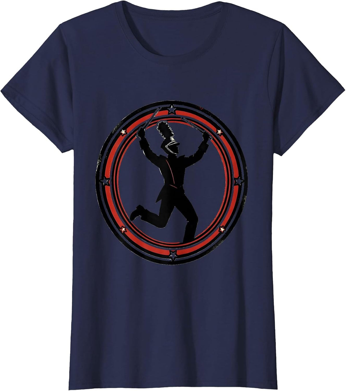 Women's Drum Major Mom Bun Silhouette Band Mom Gift T-Shirt - Navy Blue