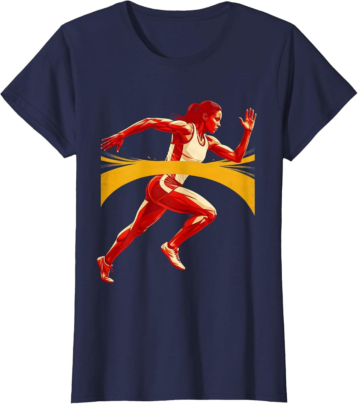 Women's Sprinter Breaking the Tape Track and Field Graphic T-Shirt - Navy Blue