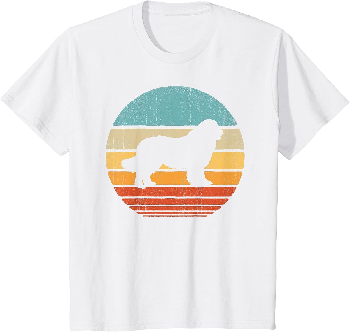 Newfoundland Newfie Retro Vintage 60s 70s Sunset Dog Lovers T-Shirt - White