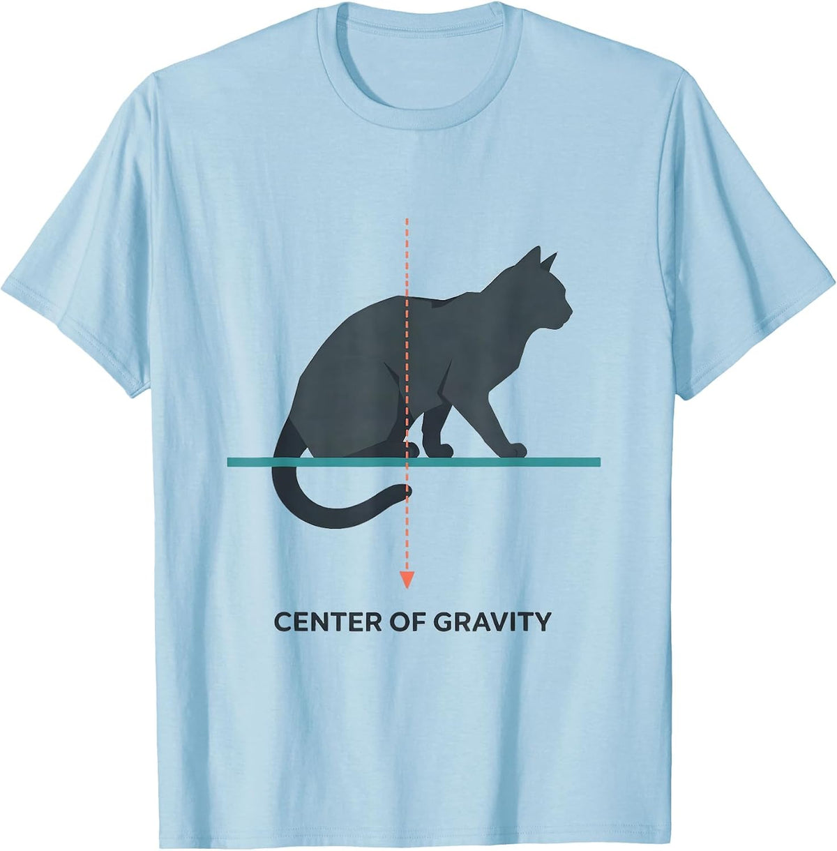 Men's Center Of Gravity Funny Science Cat Teacher Math Pun Humor T-Shirt - Baby Blue
