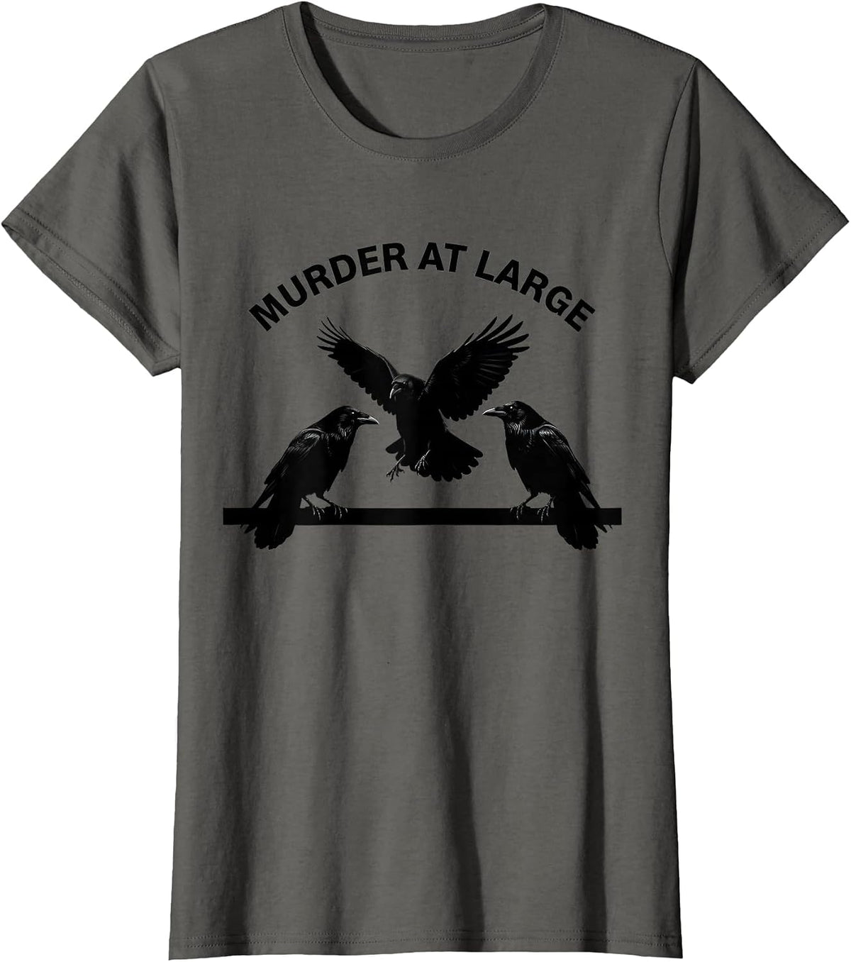 Women's Murder At Large Dark Humor Crow Raven Bird Lover Pun T-Shirt - Asphalt Grey