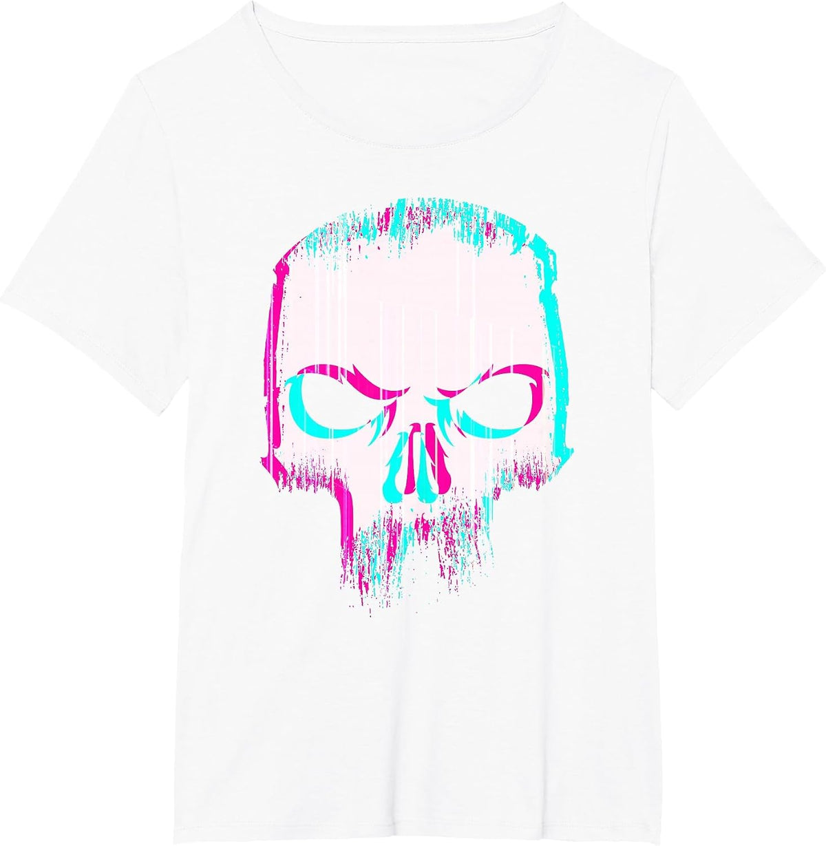 Aesthetic Skull Glitch - Minimal Pastel Goth Soft Grunge T-Shirt - White