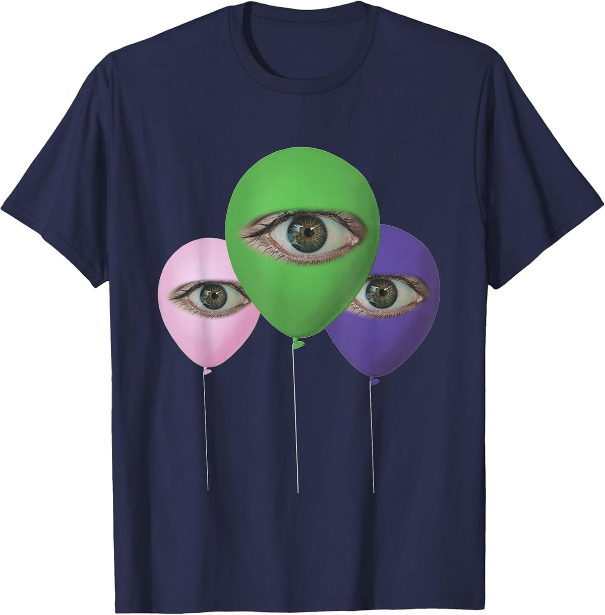 Creepy Baloon Eyes Kidcore Dreamcore Weirdcore Clothing T-Shirt - Navy Blue