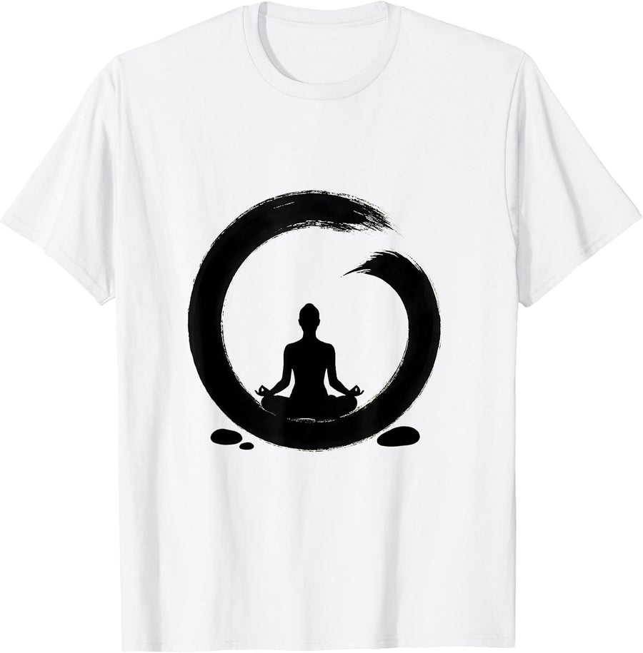 Men's Meditation Enso Silhouette Zen Balance Tai Chi Gift T-Shirt - White