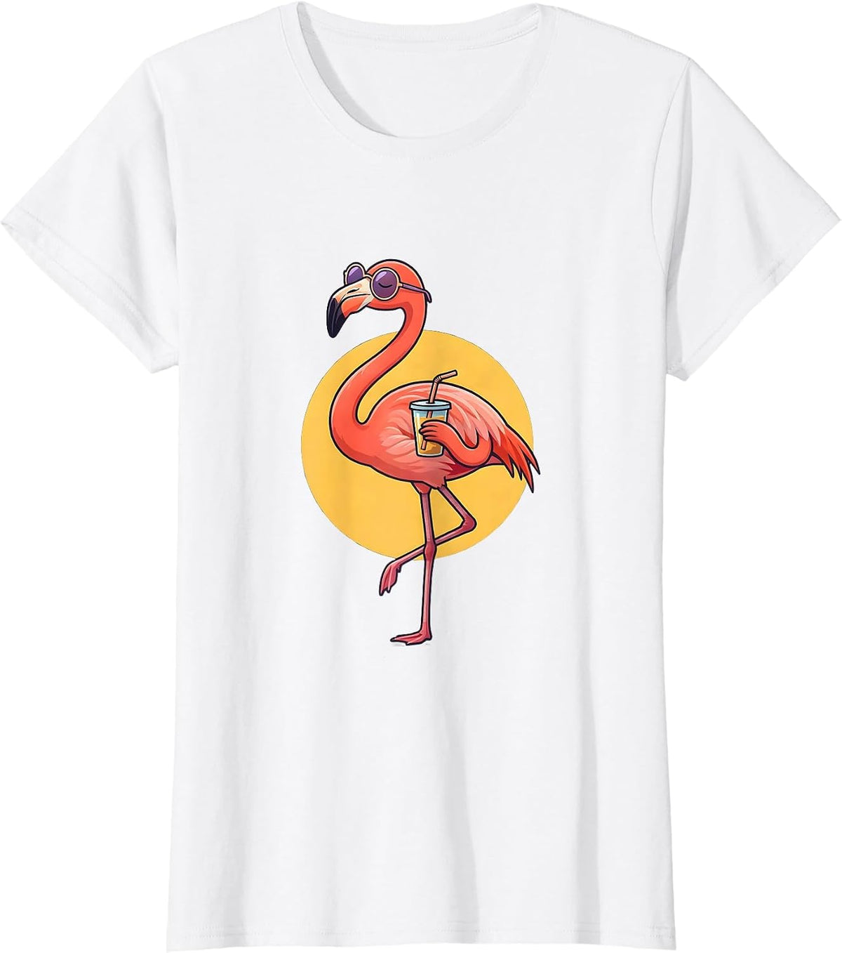 Pink Flamingo in Sunglasses Funny Tropical Bird Gift T-Shirt - White