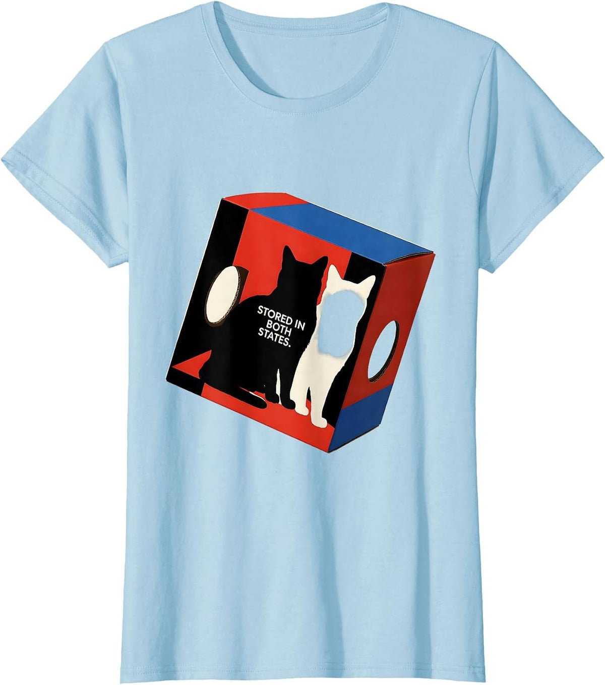 Women's Stored In Both States Bauhaus Modernist Physics Nerd Humor T-Shirt - Baby Blue
