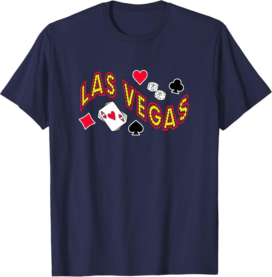 Las Vegas Dice, Cards, & Lights T-Shirt - Navy Blue