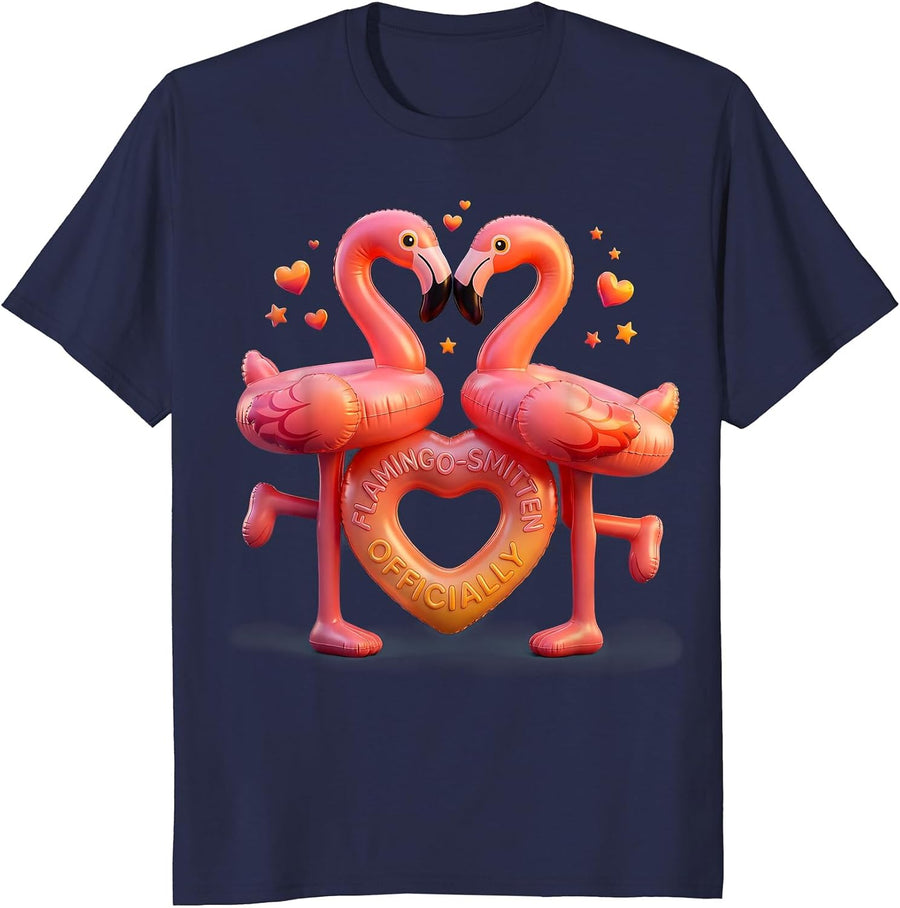 Flamingo-Smitten, Officially Pink Flamingo Tropical Humor T-Shirt - Navy Blue