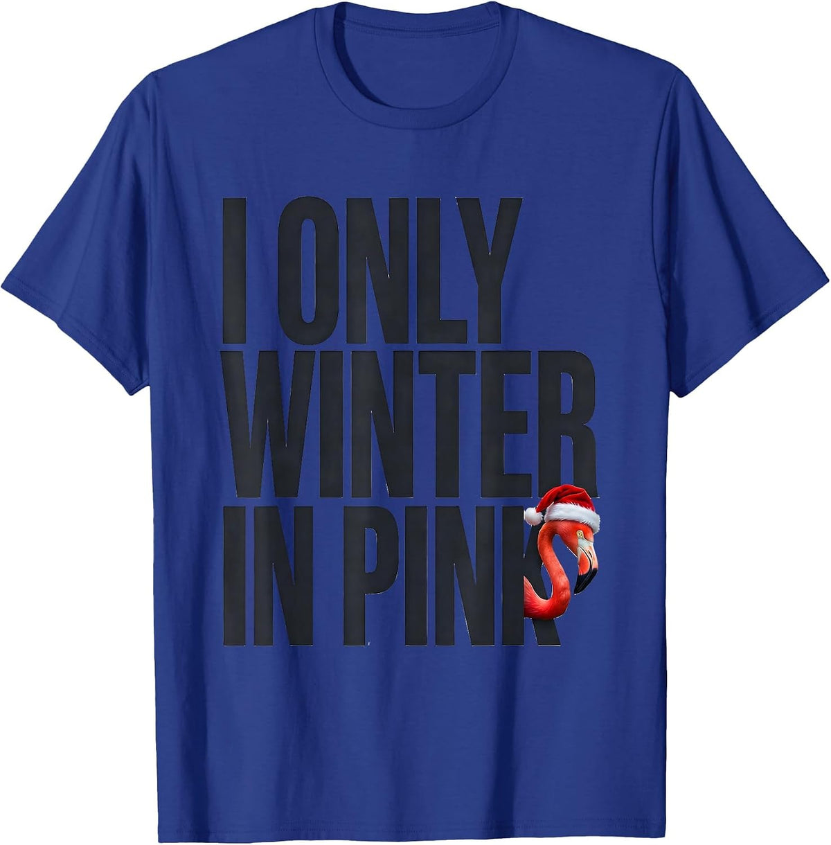 I Only Winter In Pink Funny Pink Flamingo Christmas Novelty T-Shirt - Royal Blue